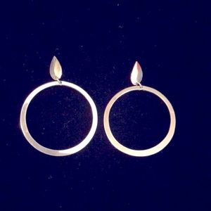 Vintage 925 Sterling Silver & Gold Large 40mm Circle Drop Earrings